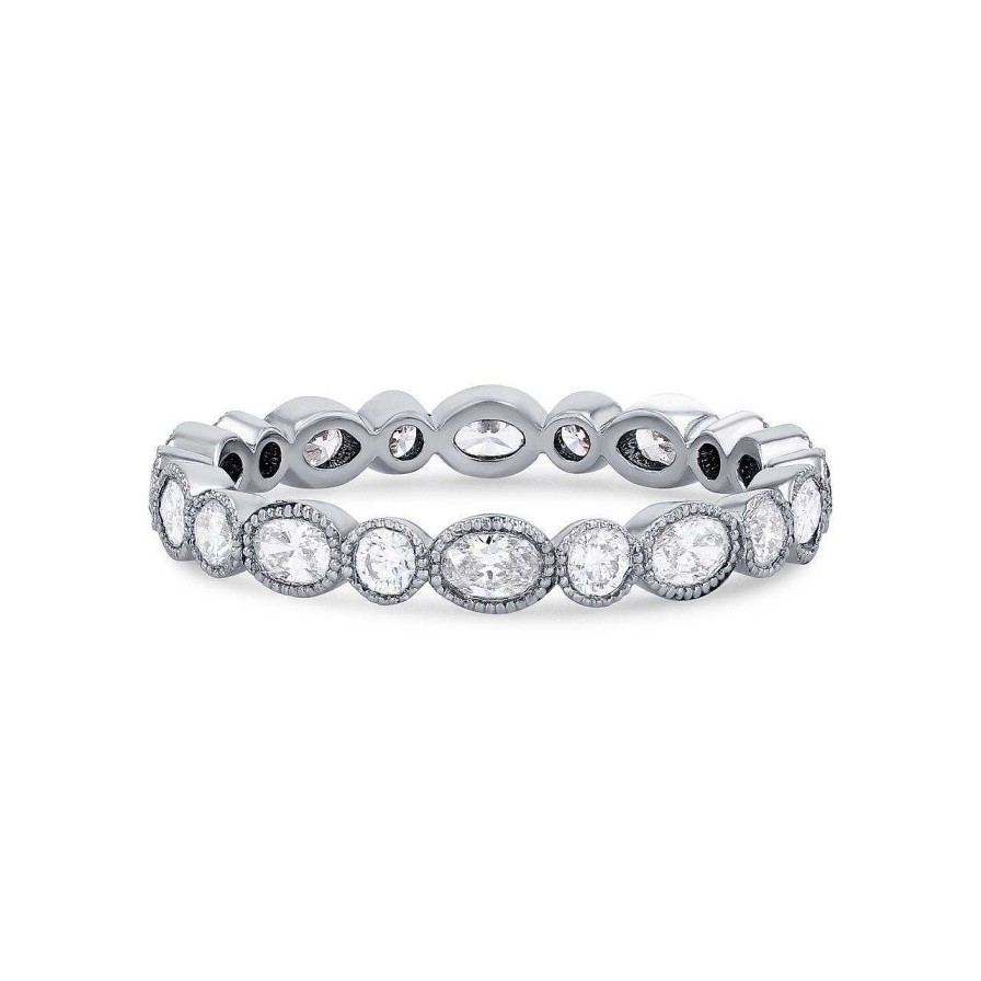 Diamonds Direct Women'S Bands | Alternating Oval And Round Diamond Eternity Band By Classique White Gold 14K