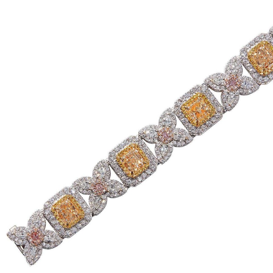 Diamonds Direct Bracelets | Fancy Yellow, Pink And White Diamond Bracelet White And Yellow Gold 18K