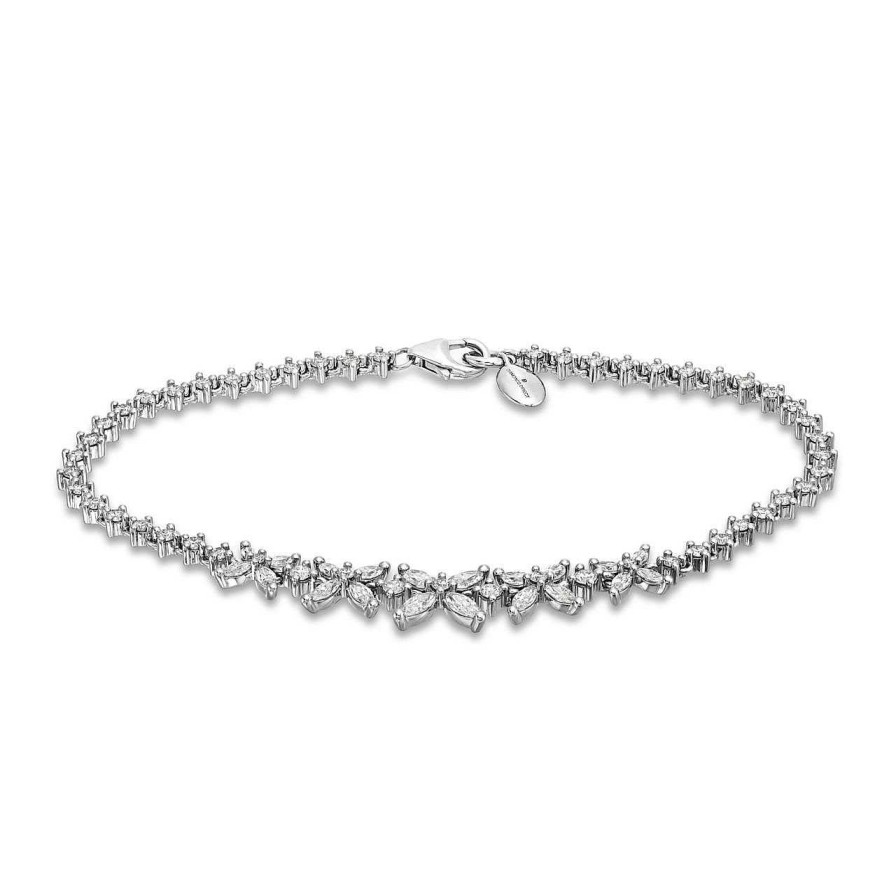 Diamonds Direct Bracelets | Graduated Flower Diamond Tennis Bracelet