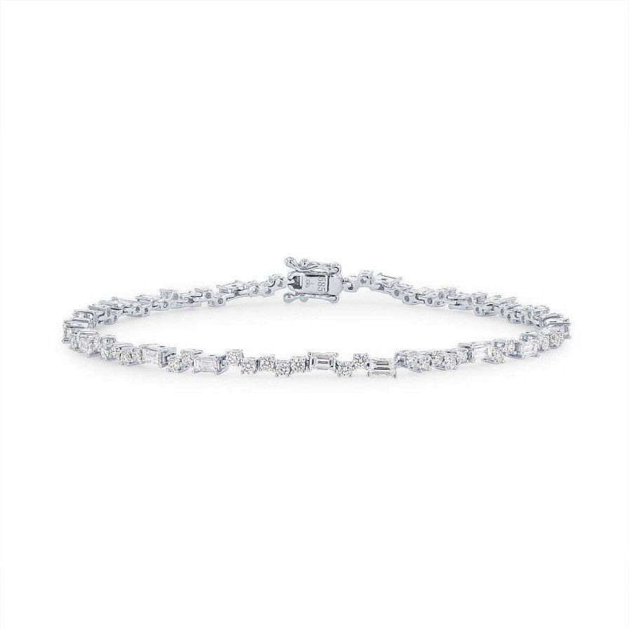 Diamonds Direct Bracelets | Scattered Diamond Tennis Bracelet White Gold 14K