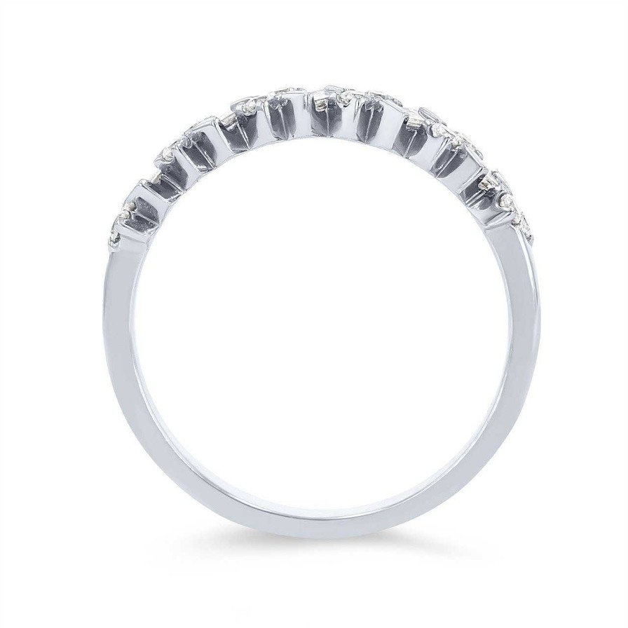 Diamonds Direct Women'S Bands | Diagonal Alternating Baguette And Round Diamond Wedding Band By Uneek White Gold 14K