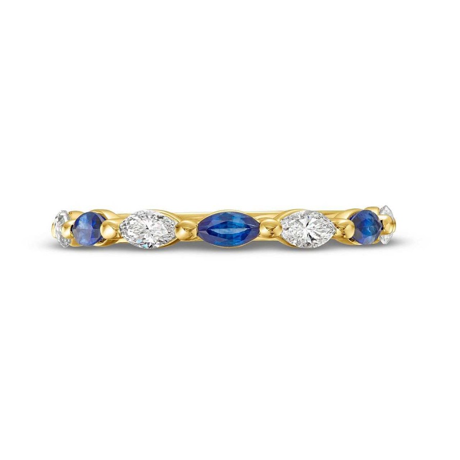 Diamonds Direct Women'S Bands | Alternating Marquise Sapphire And Diamond Wedding Band By Classique Yellow Gold 14K