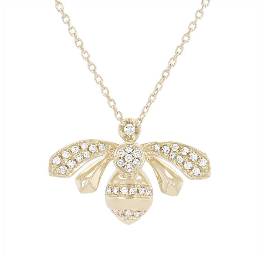 Diamonds Direct Necklaces & Pendants | Pave Diamond Bee Pendant Yellow Gold 14K