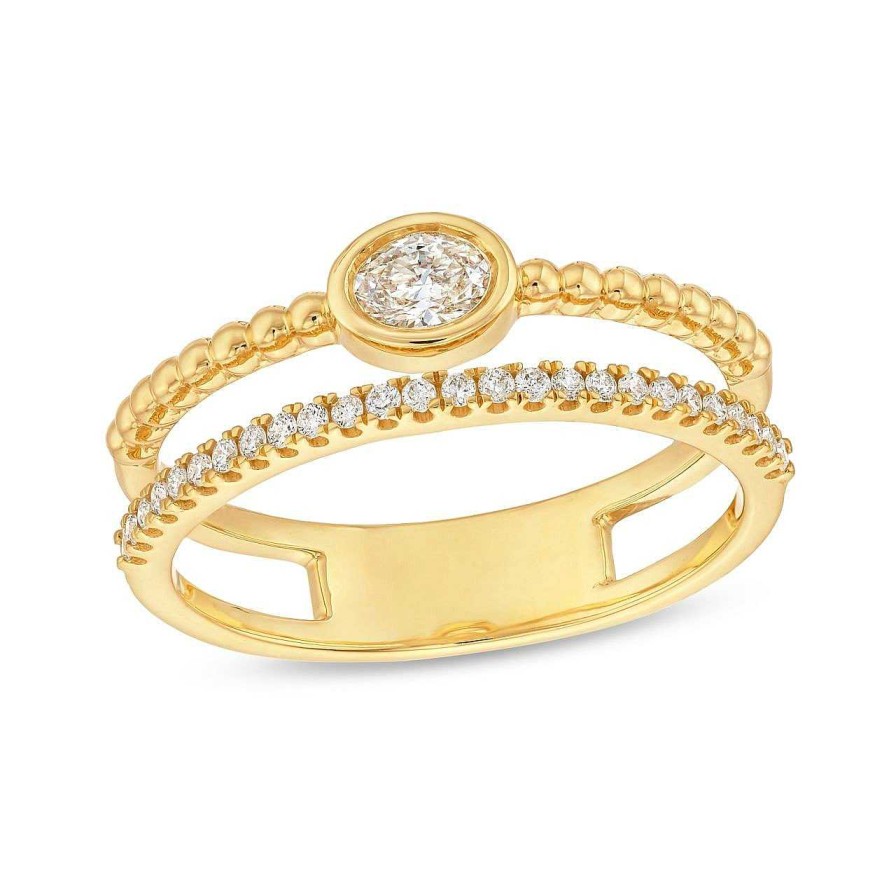 Diamonds Direct Fashion Rings | Two Row Beaded Oval And Round Diamond Band