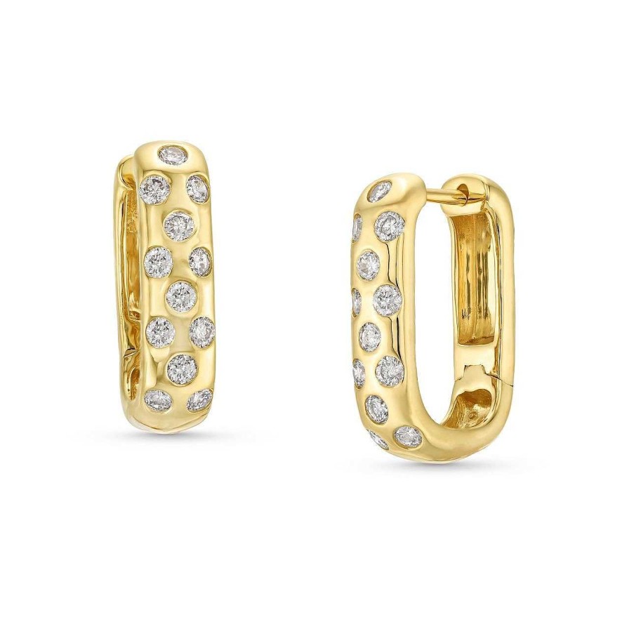 Diamonds Direct Earrings | Scattered Diamond Square Hoop Earrings