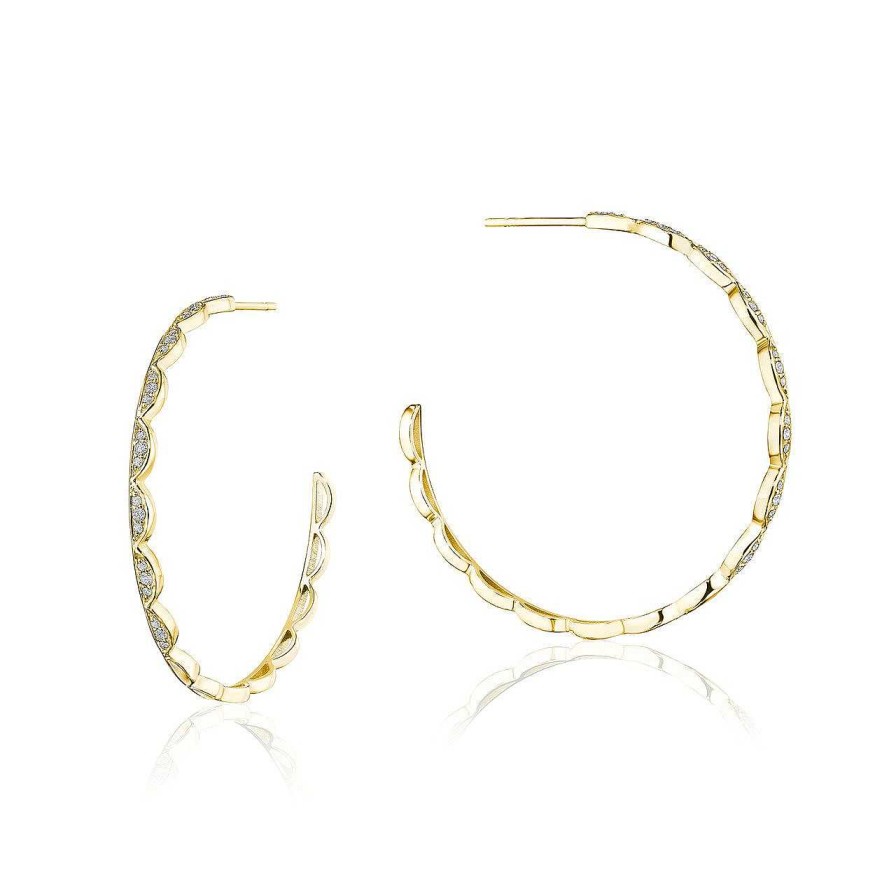 Diamonds Direct Earrings | Yellow Gold Tacori Crescent Bar Diamond Hoop Earrings