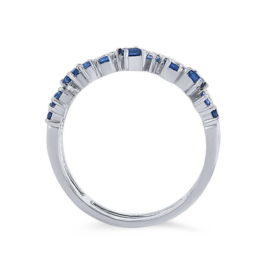 Diamonds Direct Fashion Rings | Two Row Scatter Sapphire And Diamond Wedding Band By Uneek White Gold 14K