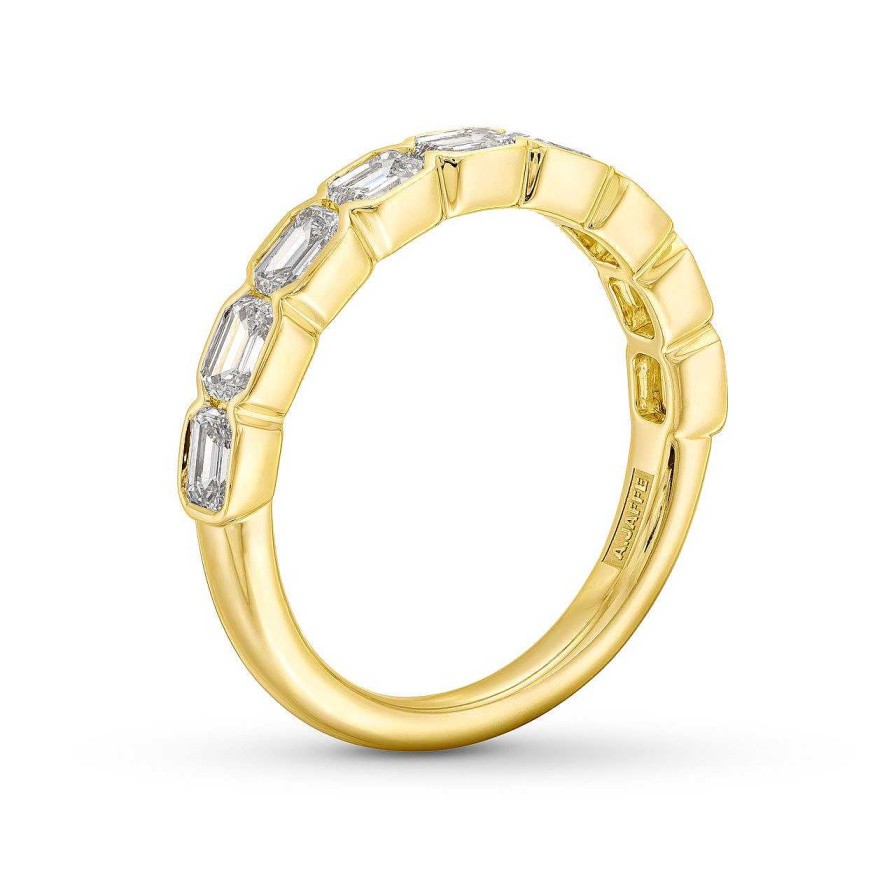 Diamonds Direct Women'S Bands | Emerald Diamond Bezel Wedding Band By A. Jaffe Yellow Gold 14K