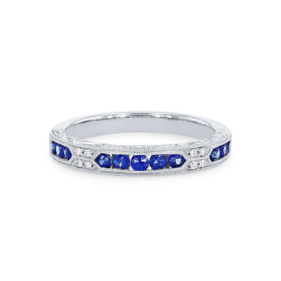 Diamonds Direct Women'S Bands | Kirk Kara Charlotte Sapphire And Diamond Wedding Band White Gold 14K