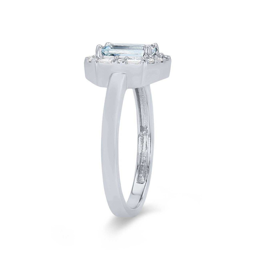 Diamonds Direct Fashion Rings | Aquamarine And Mixed Diamond Halo Ring White Gold 14K