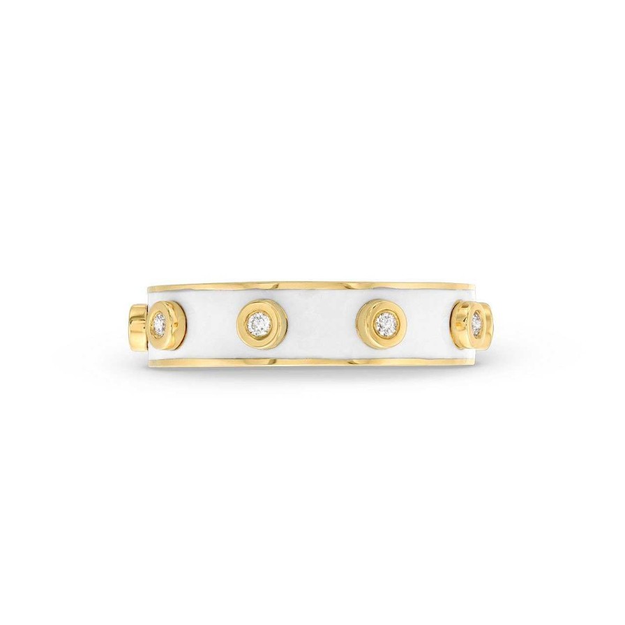 Diamonds Direct Fashion Rings | Michael M. Chroma White Enamel Bezel Ring Yellow Gold 14K