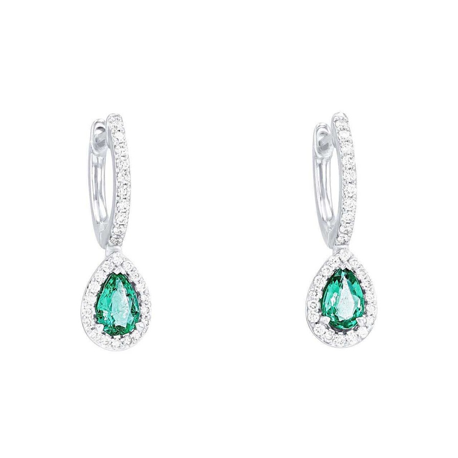 Diamonds Direct Earrings | Emerald And Diamond Halo Pear Drop Earrings