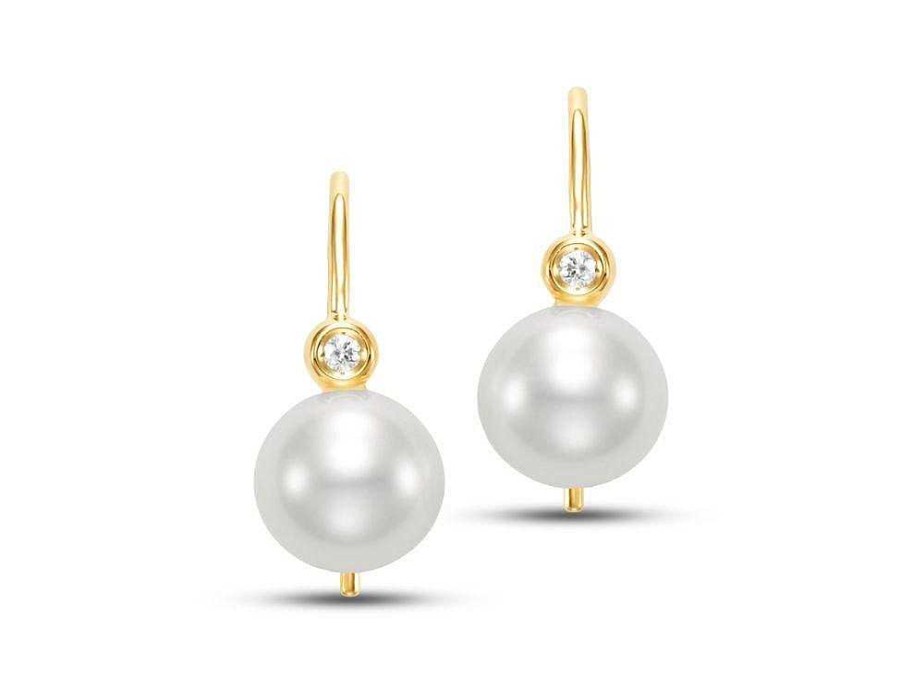 Diamonds Direct Earrings | Freshwater Pearl And Diamond Petite Wire Earrings