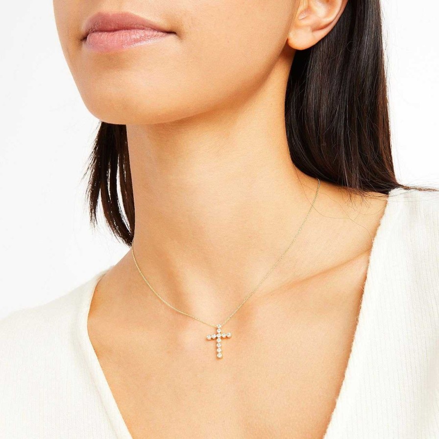 Diamonds Direct Necklaces & Pendants | Bezel Diamond Cross Necklace Yellow Gold 14K