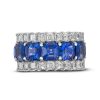 Diamonds Direct Rings | Blue Sapphire And Asscher Cut Eternity Band White Gold 18K