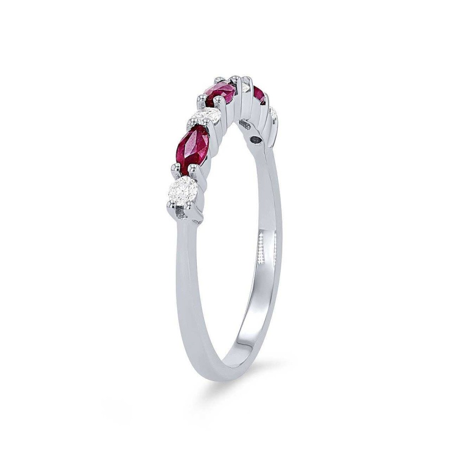 Diamonds Direct Women'S Bands | Alternating Marquise Ruby And Round Diamond Wedding Band By Ses Creations White Gold 14K