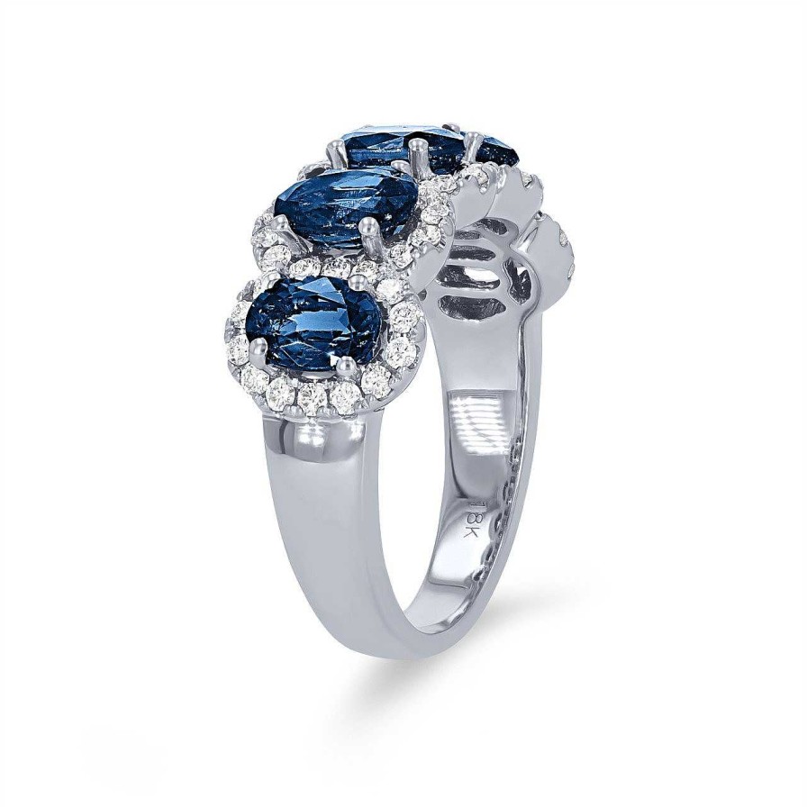 Diamonds Direct Fashion Rings | Oval Sapphire And Diamond Halo Band White Gold 14K