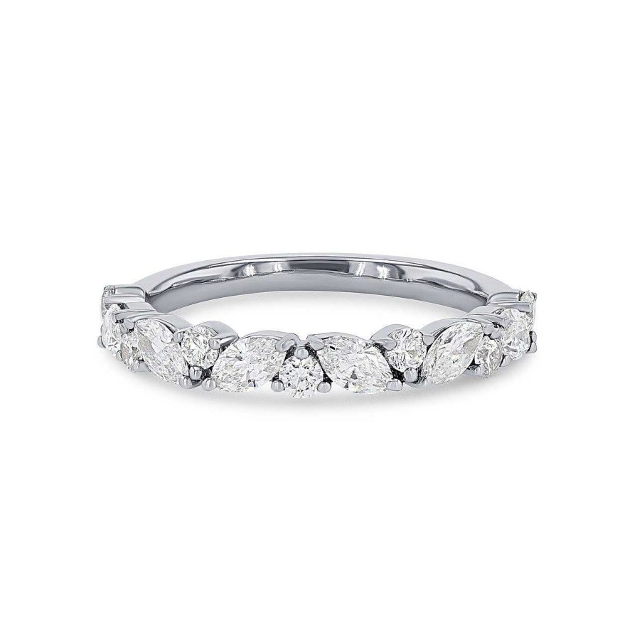 Diamonds Direct Women'S Bands | Floral Alternating Marquise And Round Wedding Band By Classique White Gold 14K