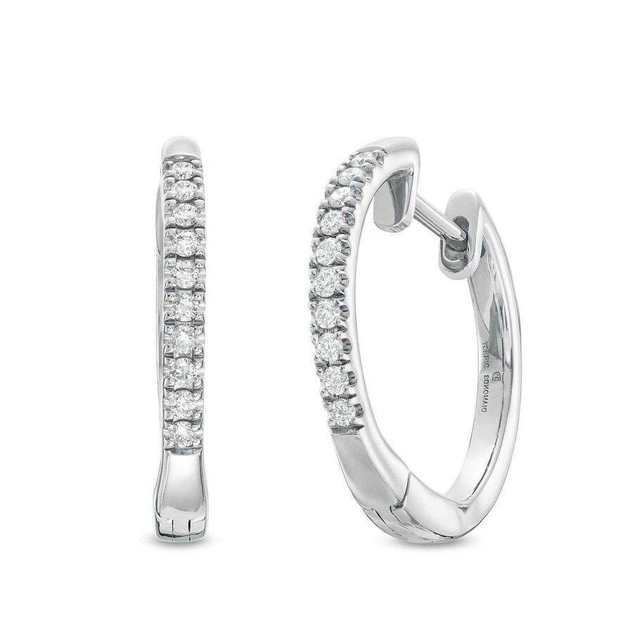 Diamonds Direct Earrings | Diamond Hoop 0.75 Inch Huggie Earrings White Gold 14K