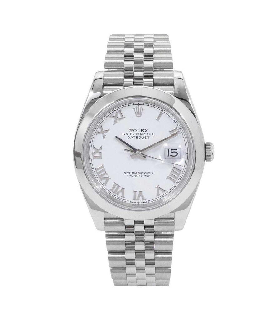 Diamonds Direct Men'S Watches | Rolex Datejust 41 White Roman Dial | Oystersteel