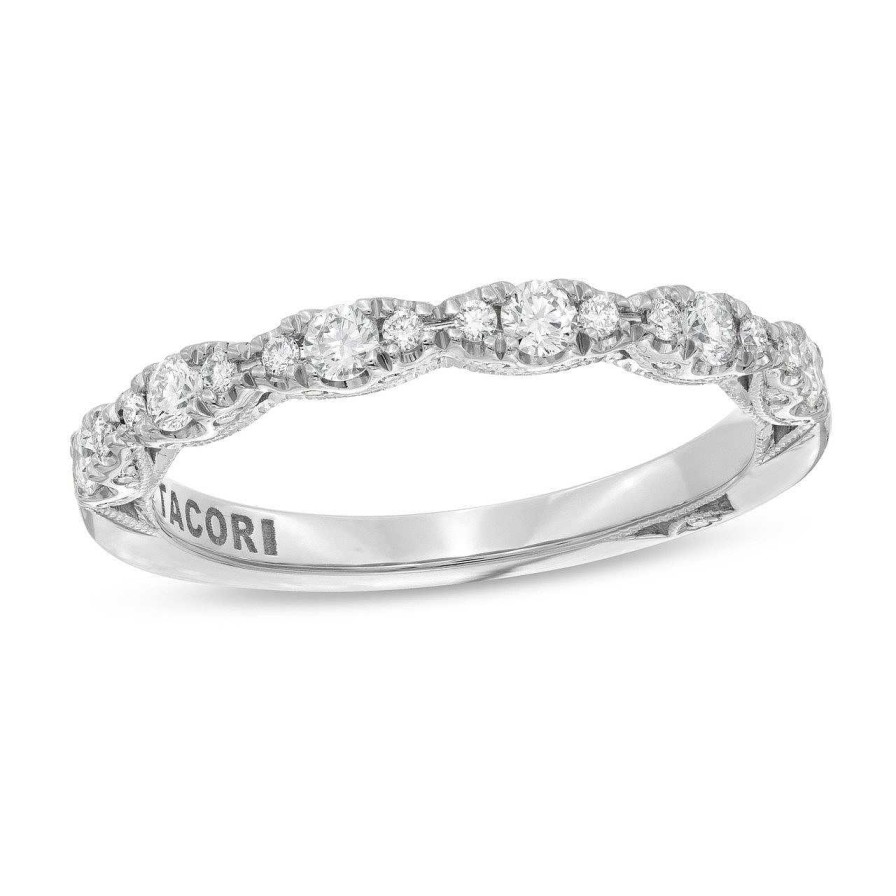 Diamonds Direct Women'S Bands | Tacori Petite Crescent Sculpted Halfway Wedding Band White Gold 18K