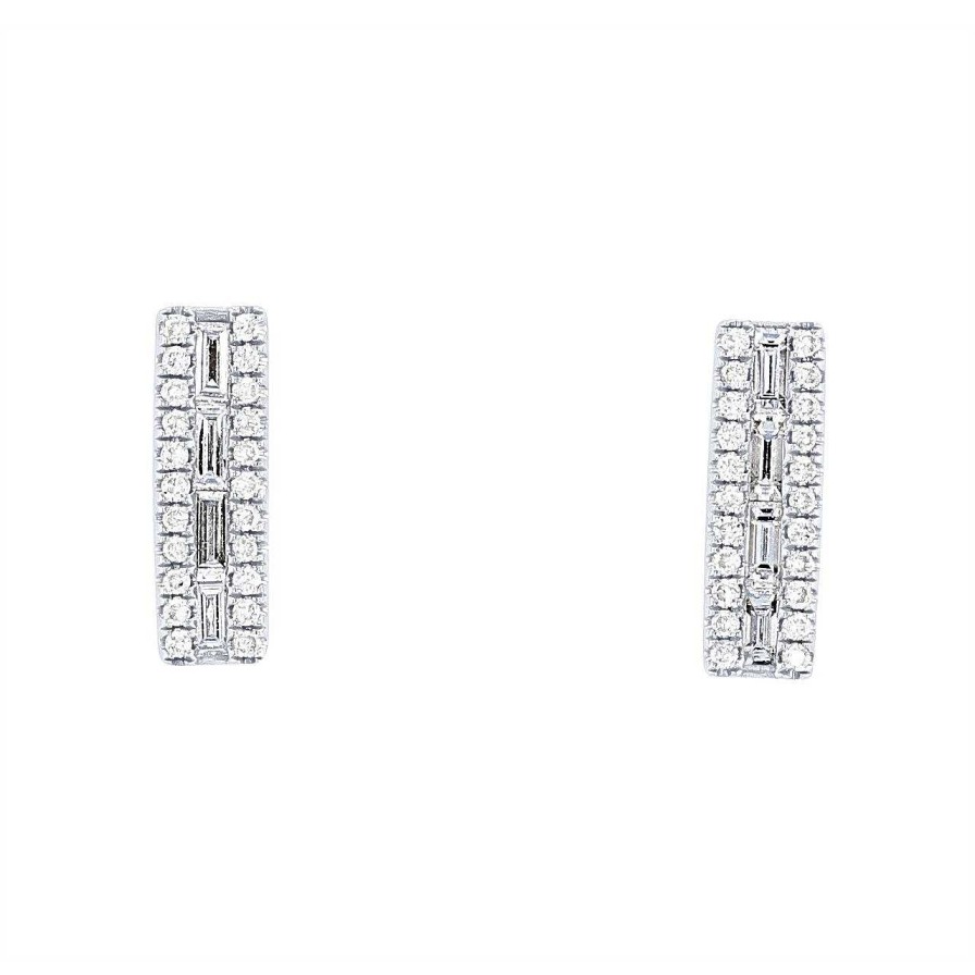 Diamonds Direct Earrings | Mixed Diamond Bar Stud Earrings Yellow Gold 14K