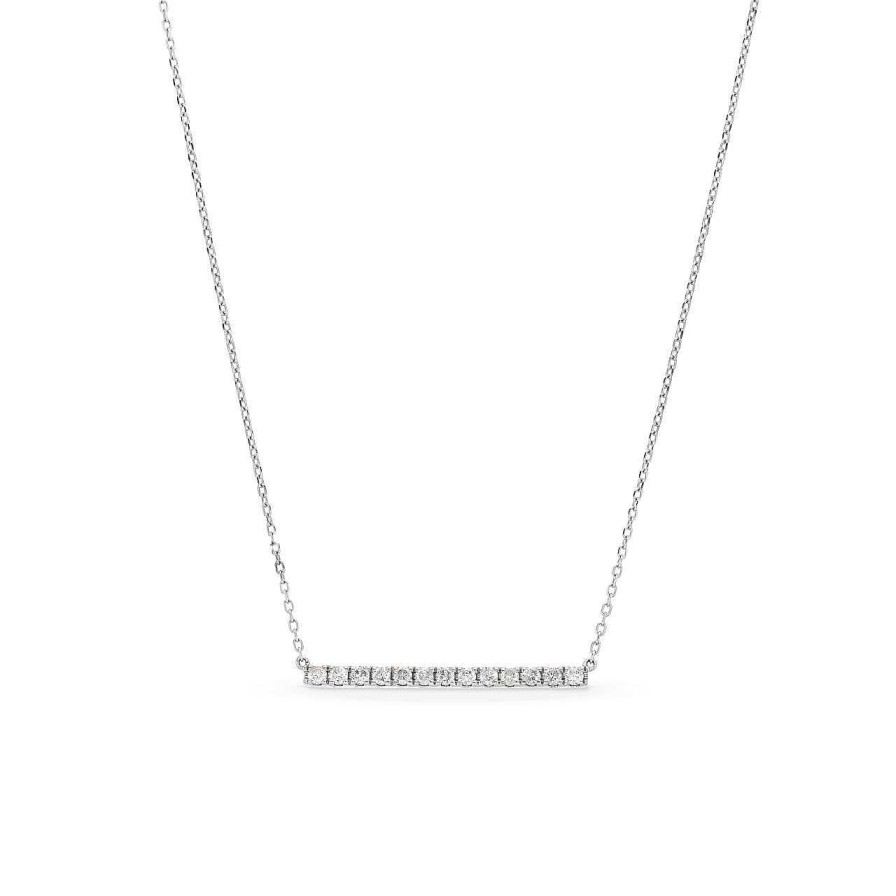 Diamonds Direct Necklaces & Pendants | Round Diamond Bar Necklace White Gold 14K