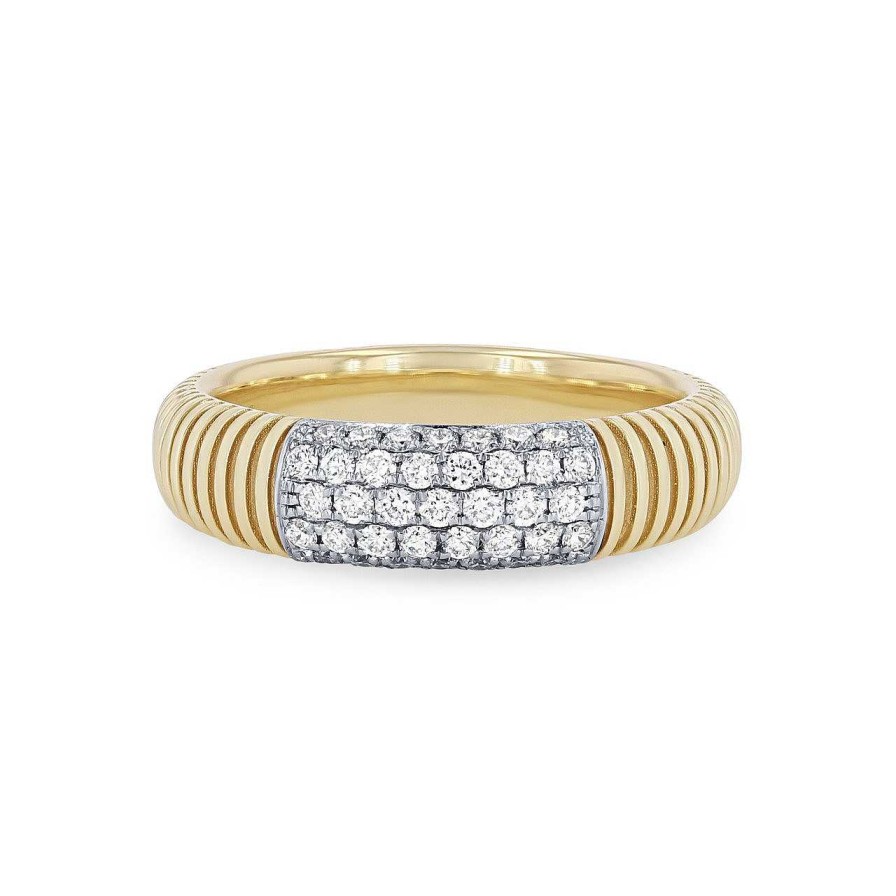 Diamonds Direct Fashion Rings | Simon G. Diamond Dome Textured Ring White And Yellow Gold 18K