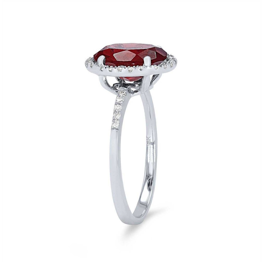 Diamonds Direct Fashion Rings | Garnet And Diamond Oval Halo Ring White Gold 14K