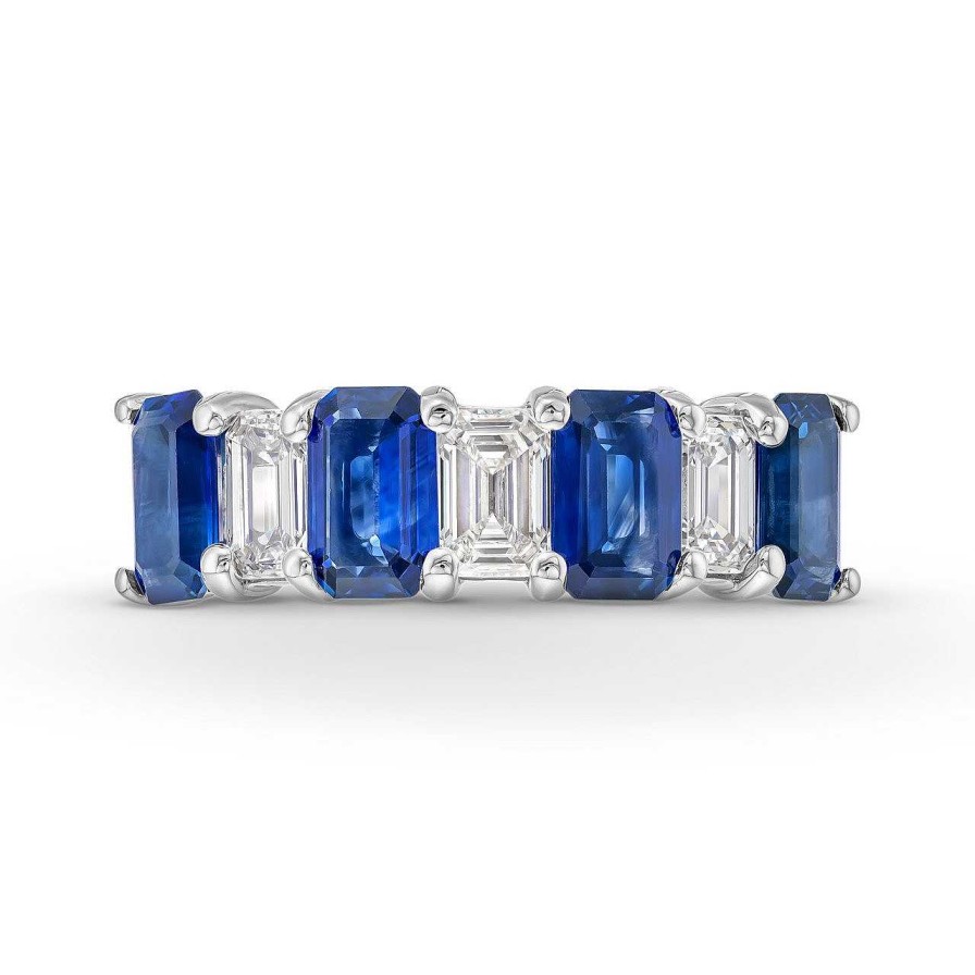 Diamonds Direct Fashion Rings | Emerald Cut Diamond And Sapphire Alternating Ring