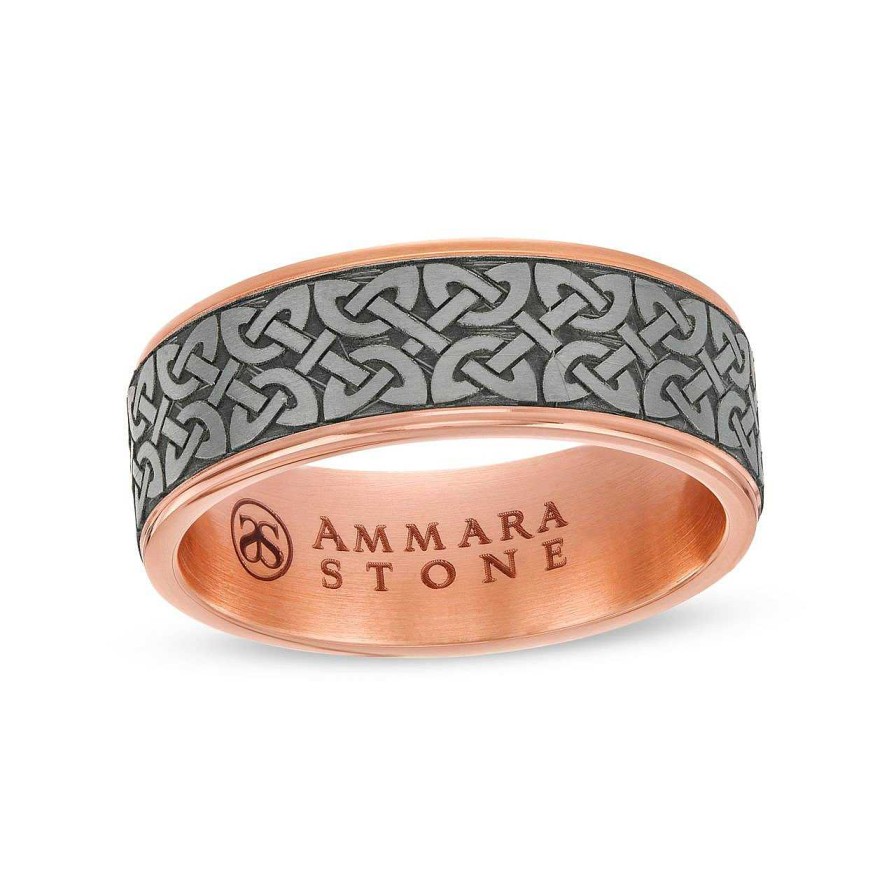 Diamonds Direct Men'S Bands | Tantalum And 14K Gold Edge Celtic 7.5Mm Wedding Band