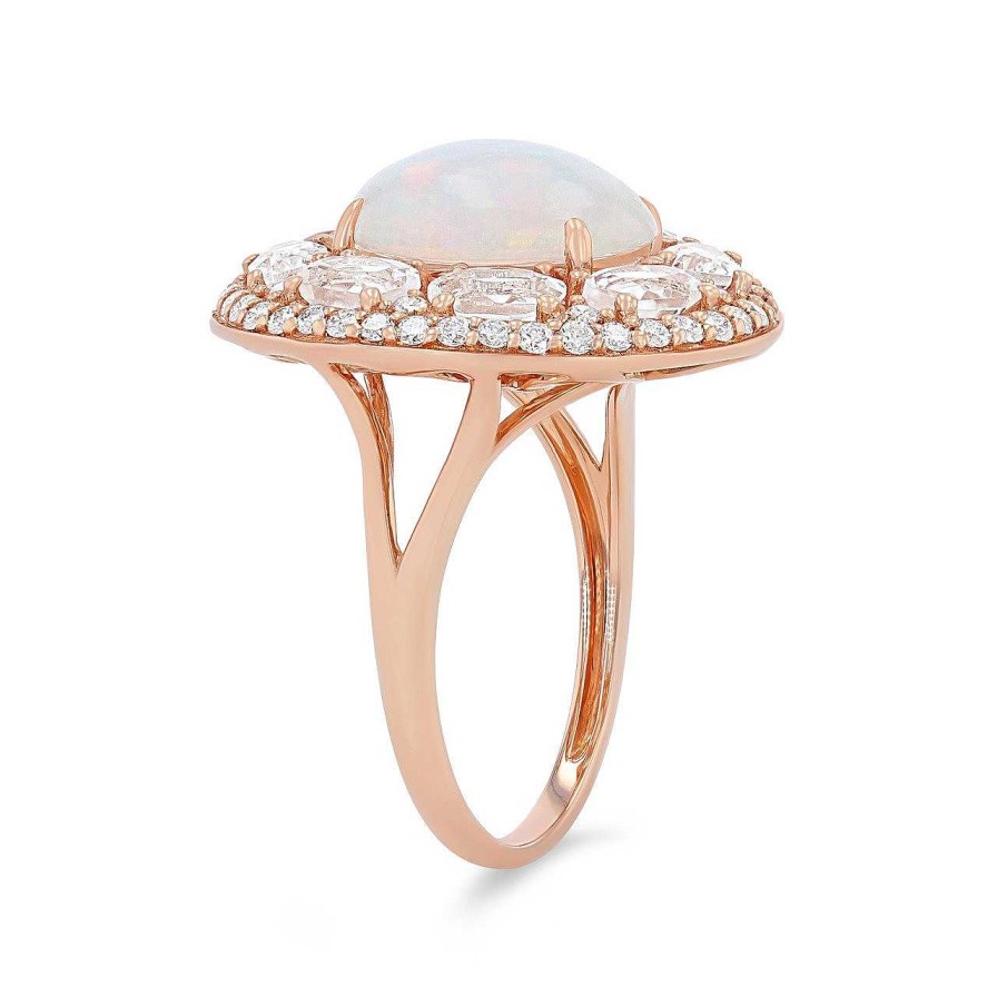 Diamonds Direct Fashion Rings | Opal And Morganite Halo Ring Rose Gold 14K