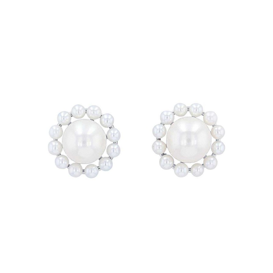 Diamonds Direct Earrings | Pearl Halo Stud Earrings