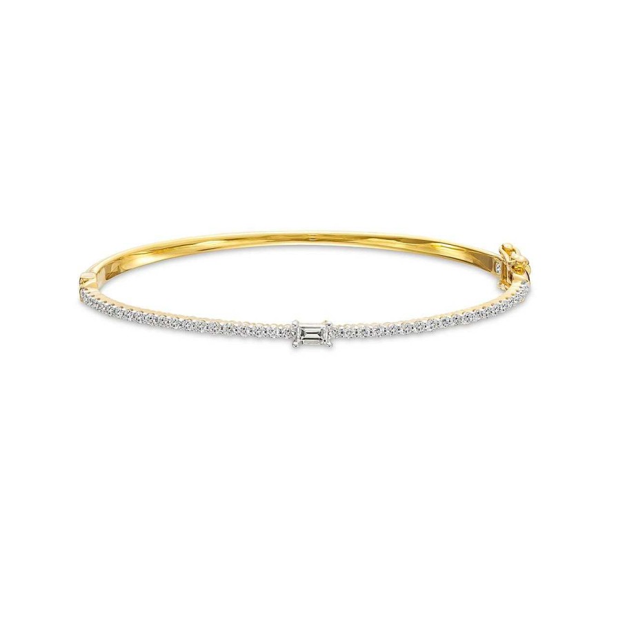 Diamonds Direct Bracelets | Emerald Cut And Round Diamond Bangle