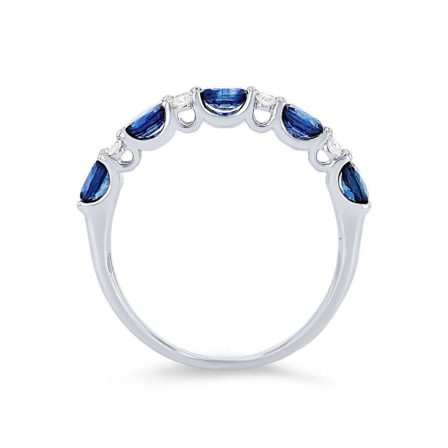 Diamonds Direct Fashion Rings | Oval Sapphire And Diamond Alternating Band White Gold 14K