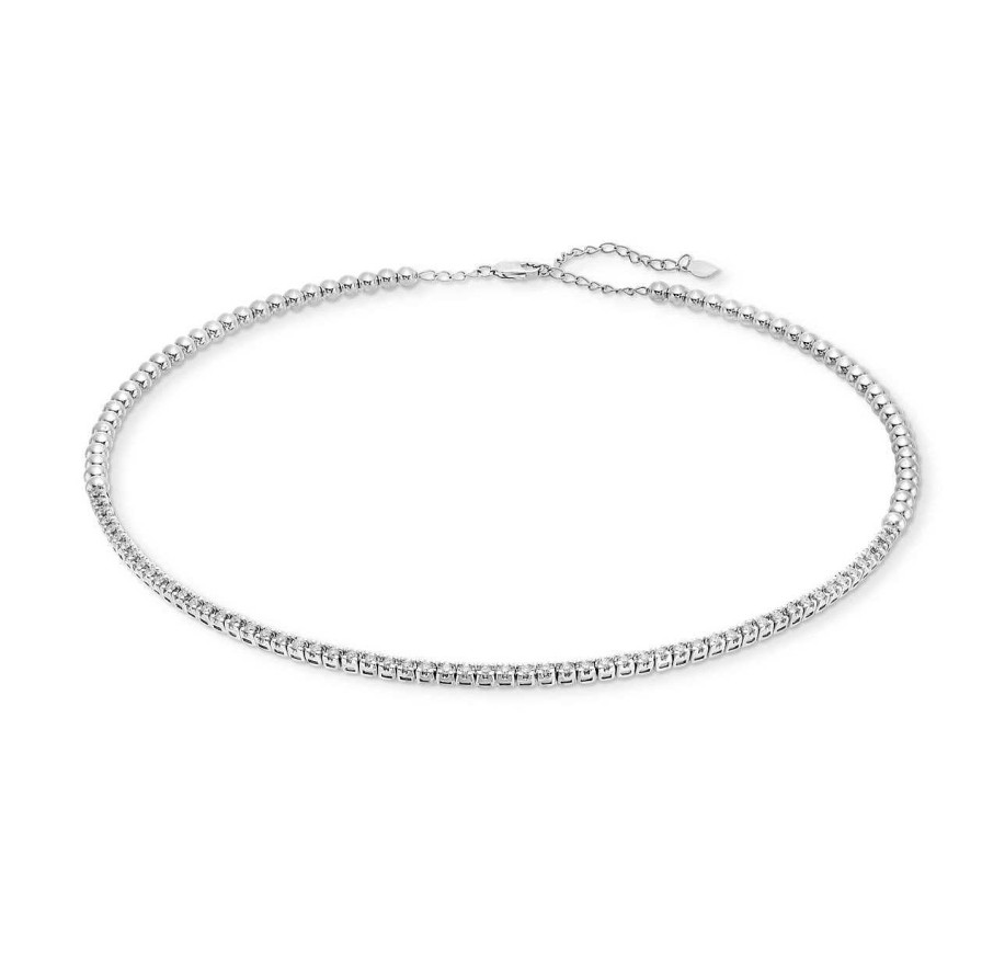 Diamonds Direct Necklaces & Pendants | Diamond And Bead Choker Necklace White Gold 14K