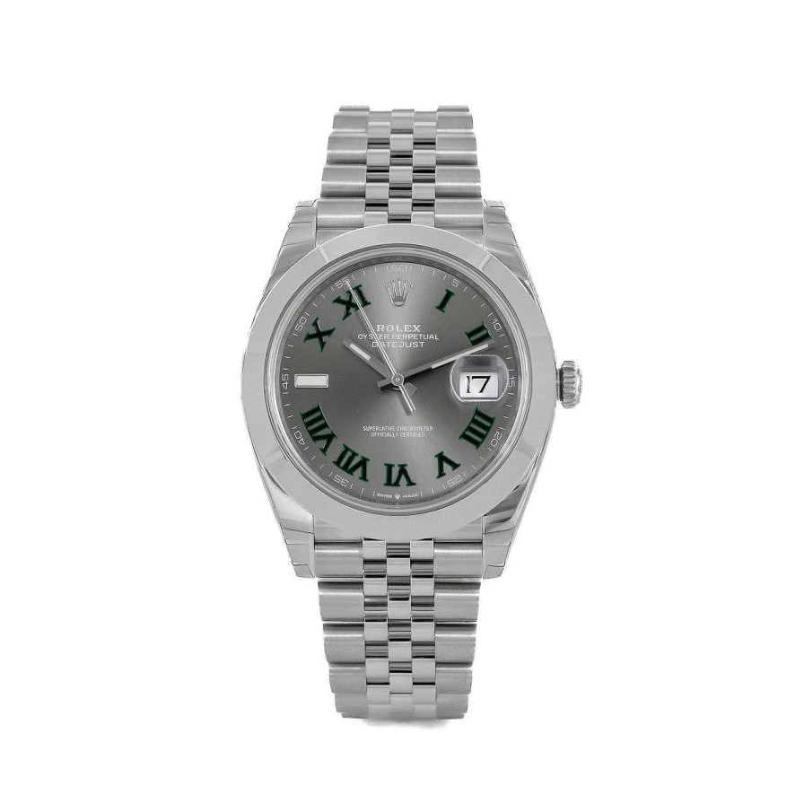 Diamonds Direct Men'S Watches | Rolex Datejust 41 Wimbledon Dial Smooth Bezel Watch | Oystersteel Bracelet - 41Mm