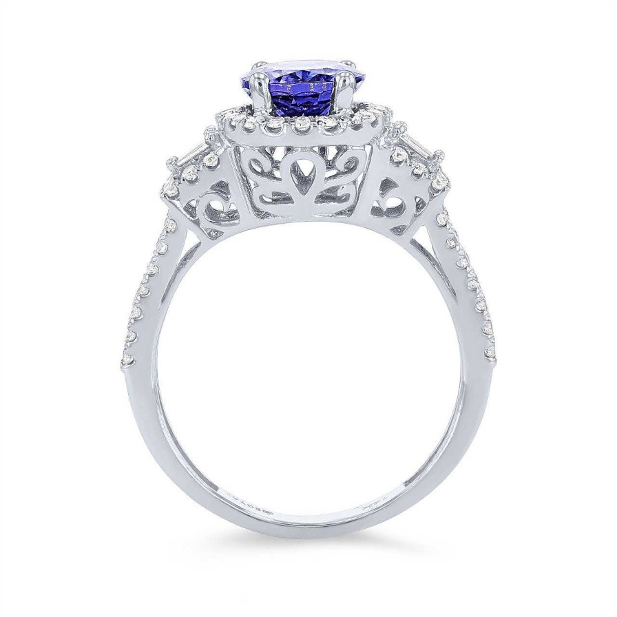 Diamonds Direct Fashion Rings | Tanzanite And Diamond Oval Halo Ring White Gold 14K