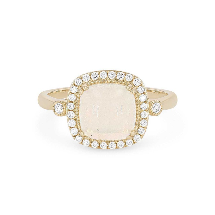 Diamonds Direct Fashion Rings | Opal And Diamond Milgrain Halo Ring Yellow Gold 14K