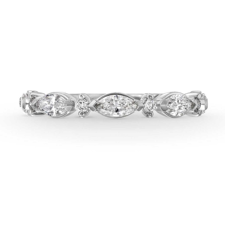 Diamonds Direct Women'S Bands | Alternating Marquise And Round Diamond Wedding Band By A. Jaffe White Gold 14K