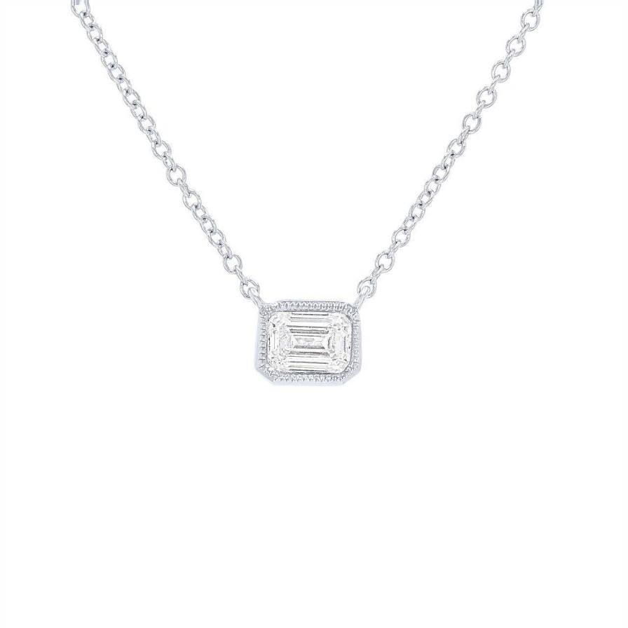 Diamonds Direct Necklaces & Pendants | Emerald Diamond Bezel Pendant White Gold 14K