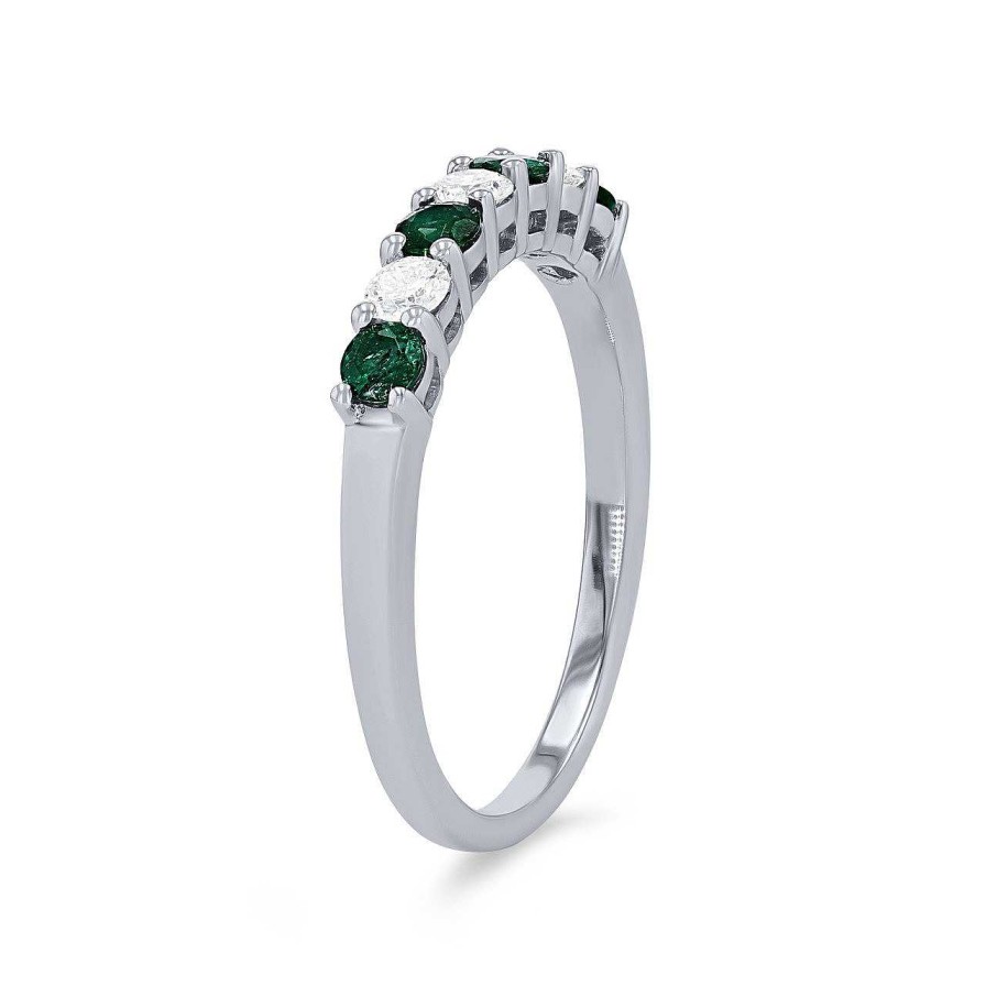 Diamonds Direct Women'S Bands | Alternating Emerald And Diamond Wedding Band By Classique White Gold 14K