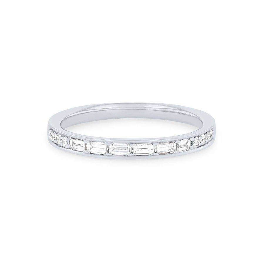 Diamonds Direct Women'S Bands | Simon G. Baguette And Round Diamond Wedding Band White Gold 18K