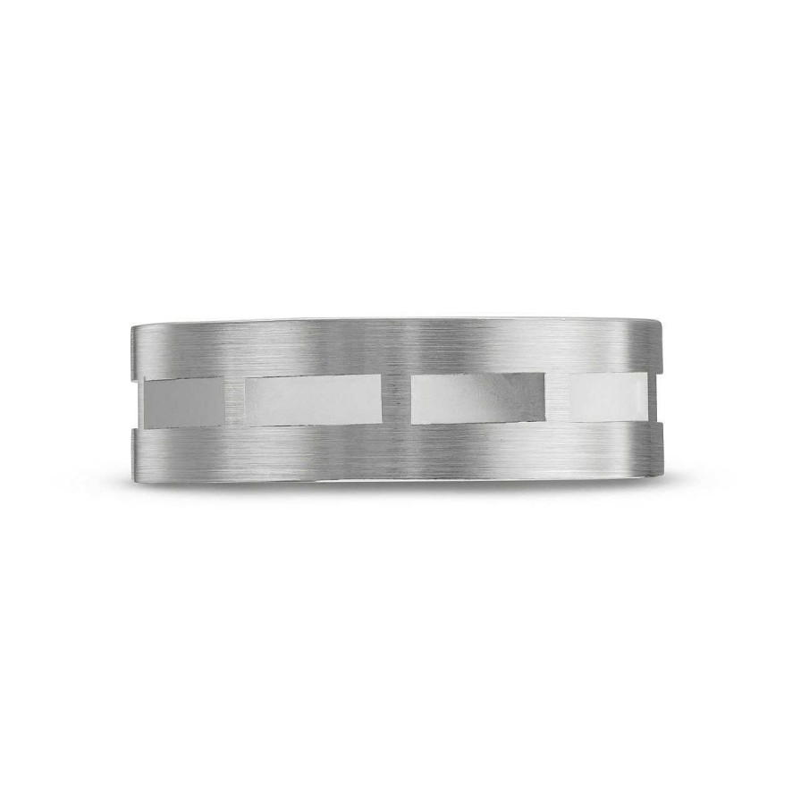 Diamonds Direct Men'S Bands | Simon G. Geometric Carved 7Mm Wedding Band White Gold 18K