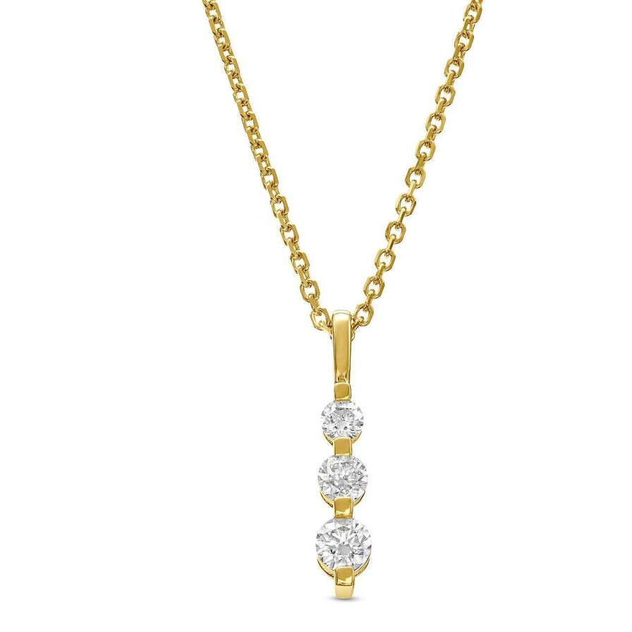 Diamonds Direct Necklaces & Pendants | Graduated Three Stone Diamond Pendant Yellow Gold 14K