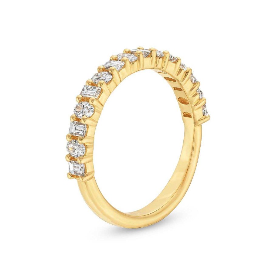 Diamonds Direct Fashion Rings | Alternating Baguette And Oval Cut Diamond Wedding Band Yellow Gold 14K