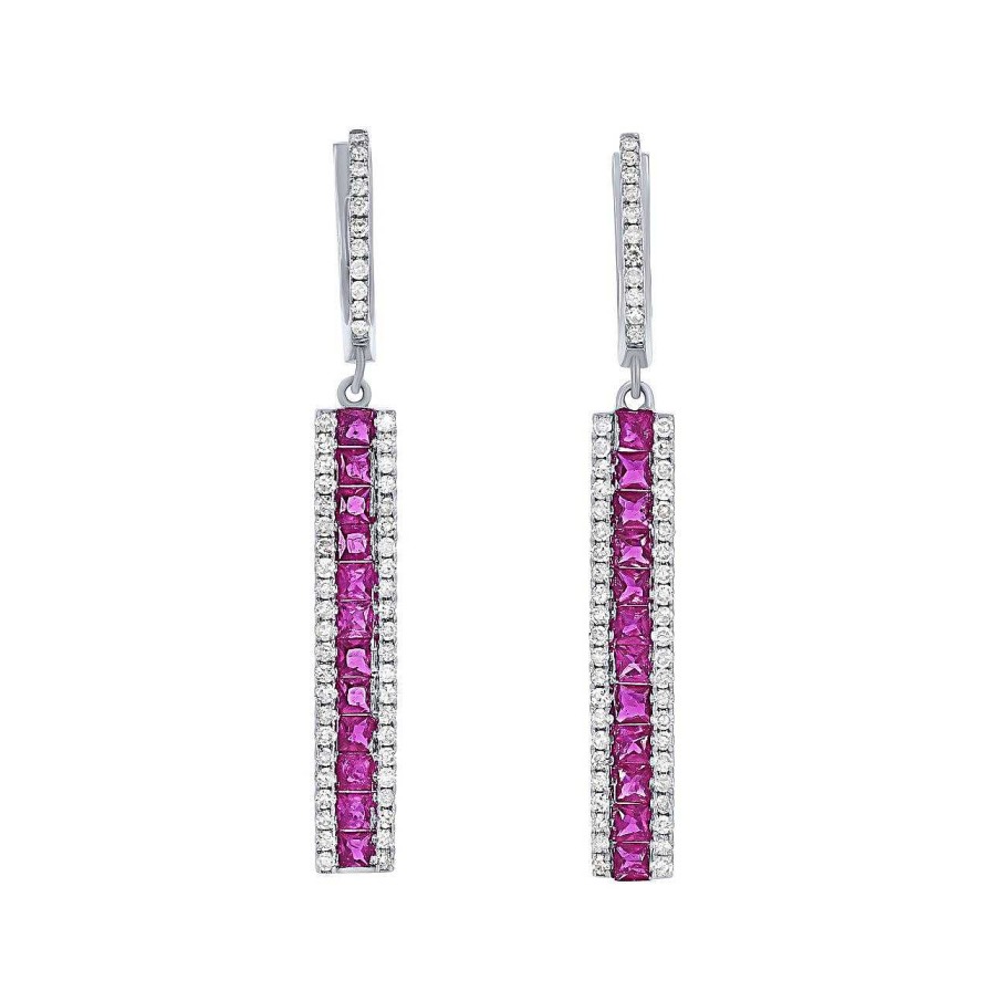 Diamonds Direct Earrings | Ruby And Diamond Border Drop Earrings