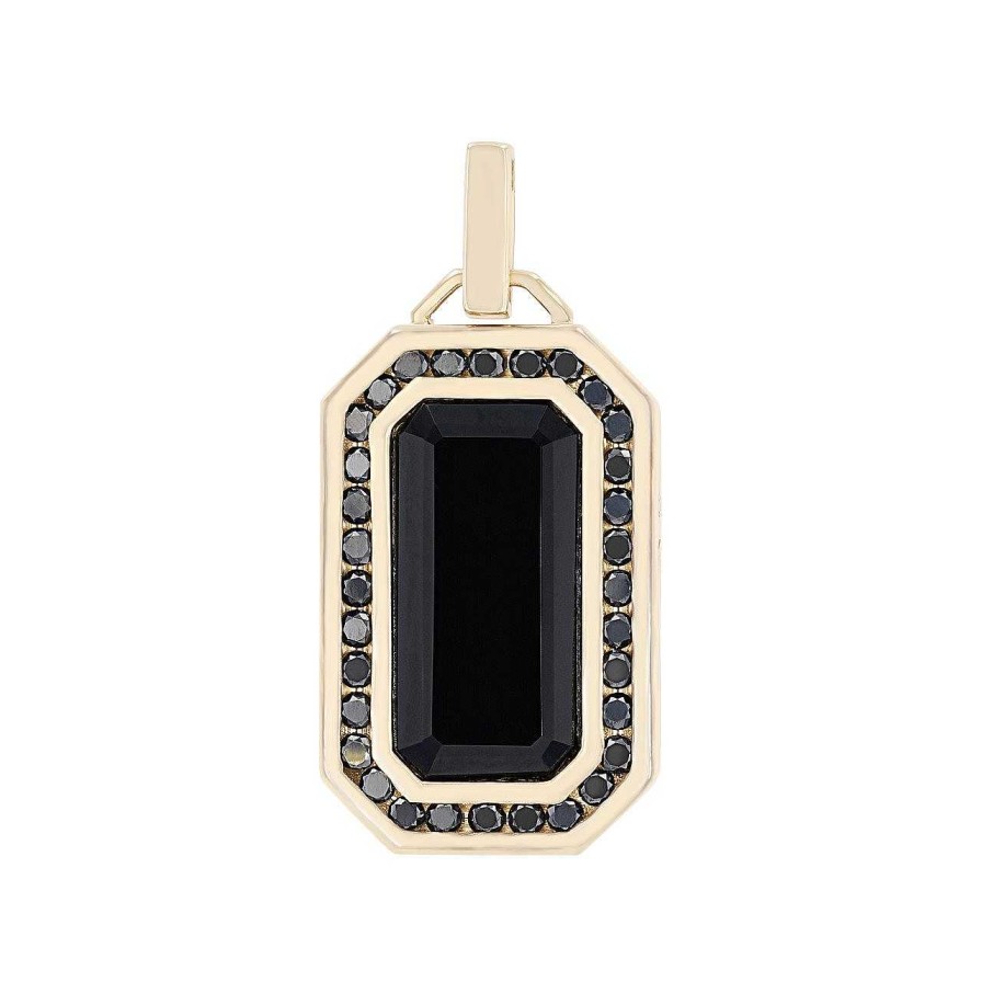 Diamonds Direct Pendants | Black Diamond And Onyx Pendant Yellow Gold 14K