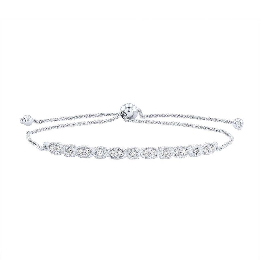 Diamonds Direct Bracelets | Milgrain Framed Diamond Bolo Bracelet White Gold 14K