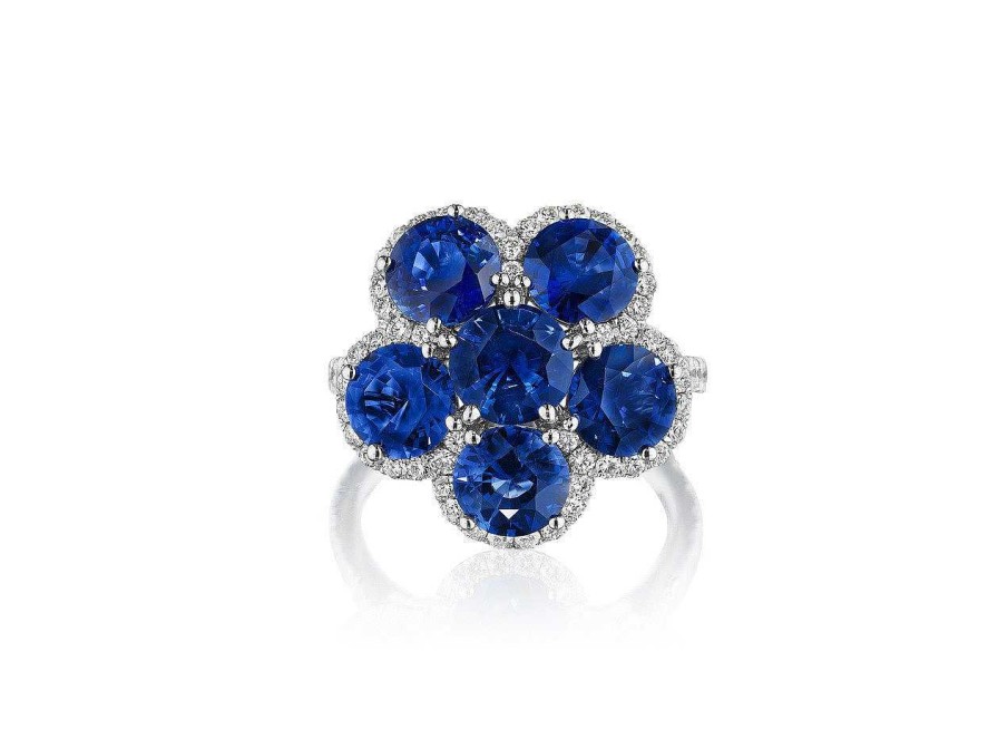 Diamonds Direct Rings | Round Sapphire And Diamond Flower Ring